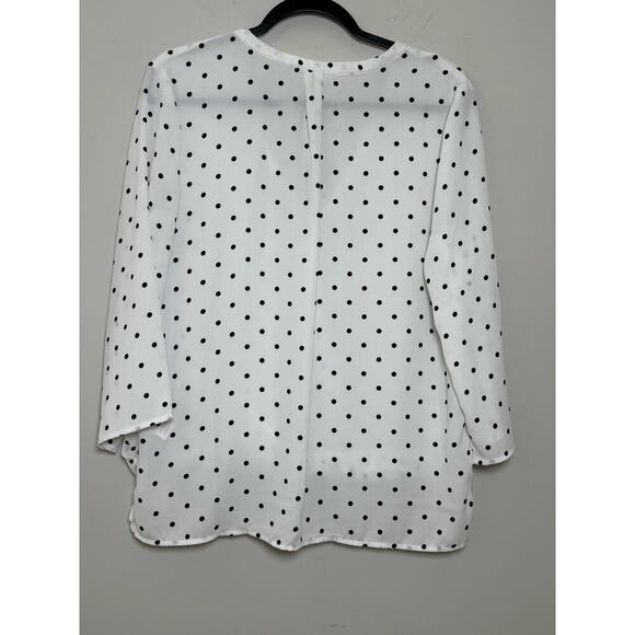 Finn& Grace White & Black Polka Dot lined Blouse High Low Hem Size M - Picture 7 of 8